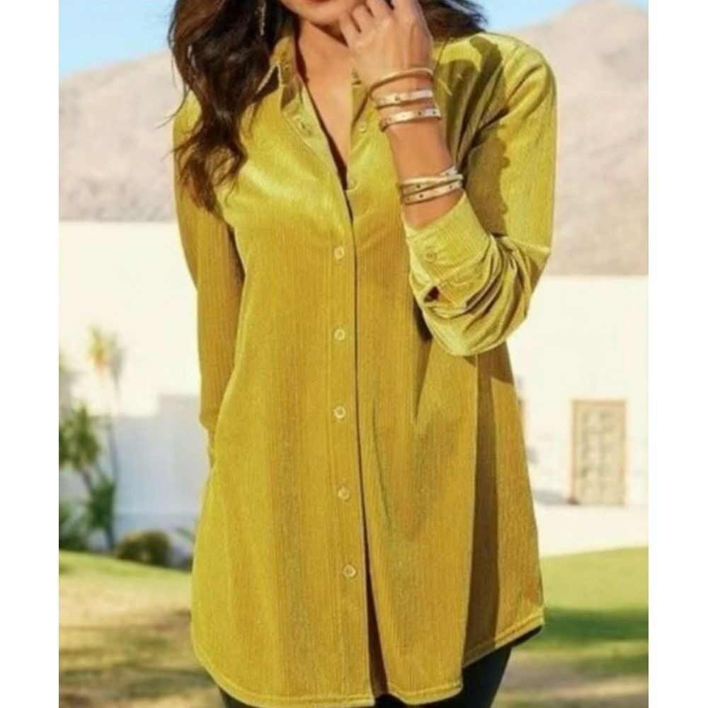 Soft Surroundings Women's Amber Mustard Yellow Ribbed Velvet Casual Large